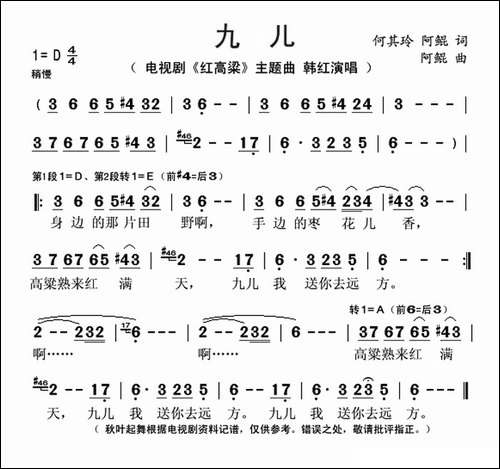 九儿-电视剧《红高粱》主题曲