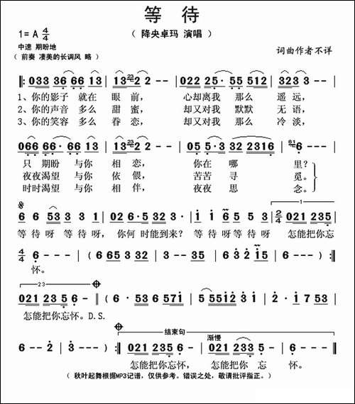 等待-降央卓玛演唱版