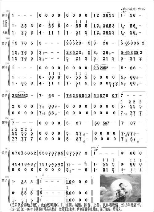 彩云追月-中阮、大阮与笛子主旋合成谱