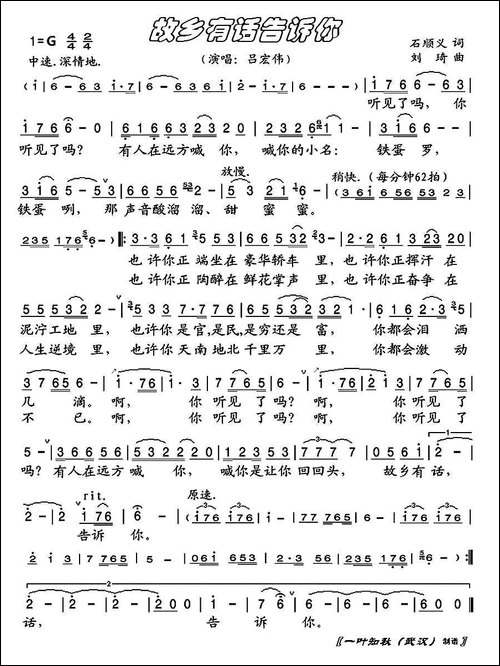 故乡有话告诉你-石顺义词-刘琦曲