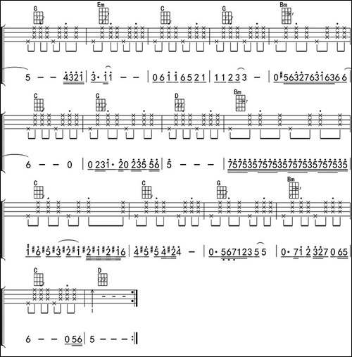 彩虹-ukulele四线谱