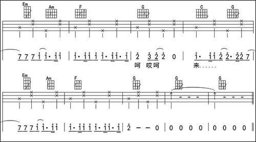 对面的女孩看过来-ukulele四线谱