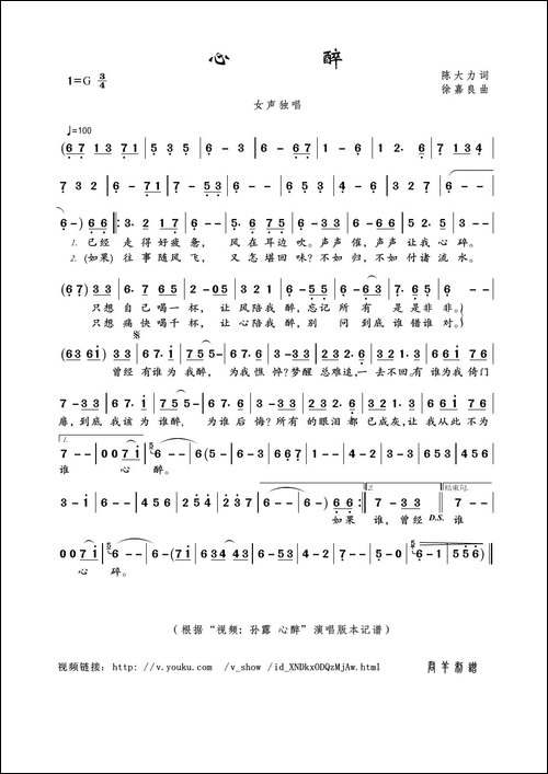 心醉-陈大力词-徐嘉良曲