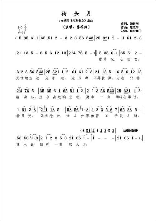 街头月-TVB剧集《天涯歌女》插曲