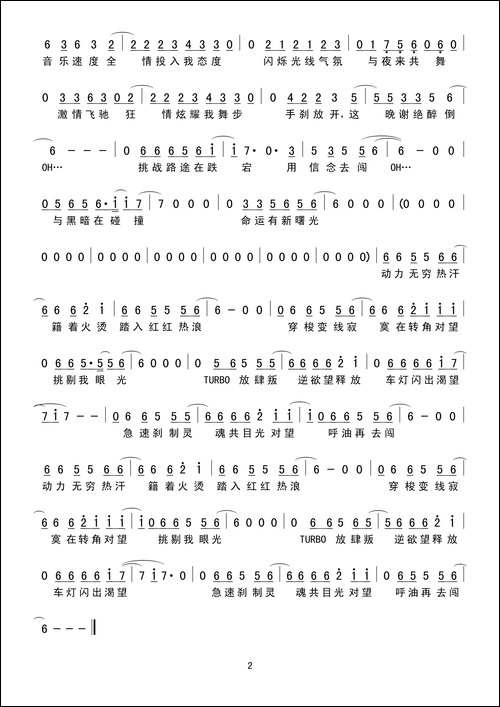 极速飞驰-简谱