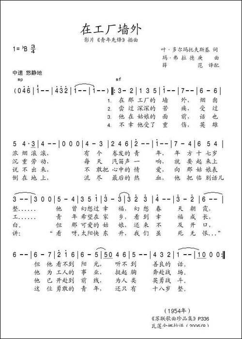 在工厂的墙外-影片《青年先锋》插曲