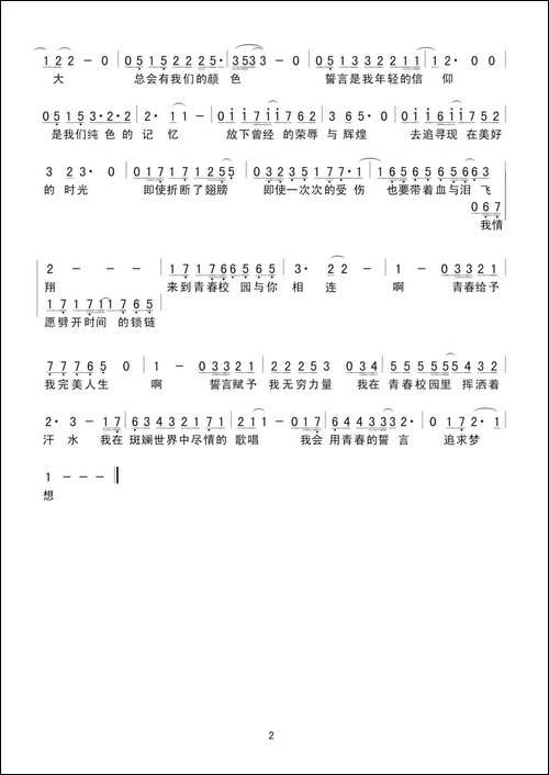 青春誓言-简谱