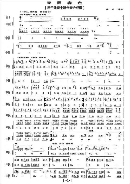 枣园春色-中阮与笛子主旋合成谱