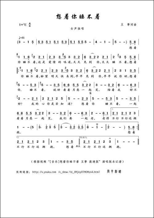 想着你睡不着-王筝词曲
