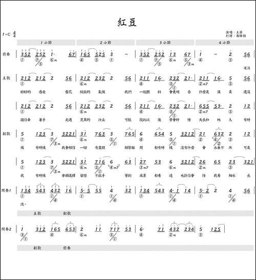 红豆-简和谱