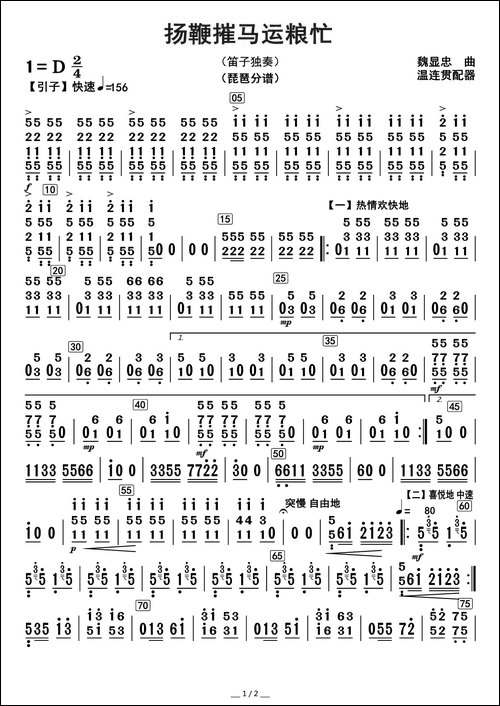 扬鞭摧马运粮忙-琵琶分谱