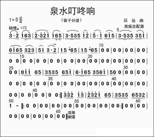 泉水叮咚响-笛子分谱