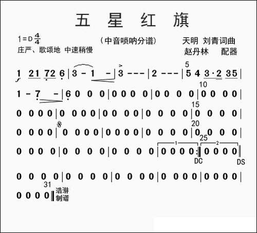 五星红旗-中音唢呐分谱
