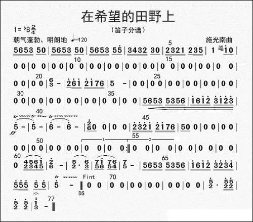 在希望的田野上-笛子分谱