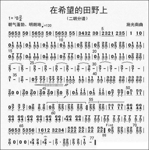 在希望的田野上-二胡分谱