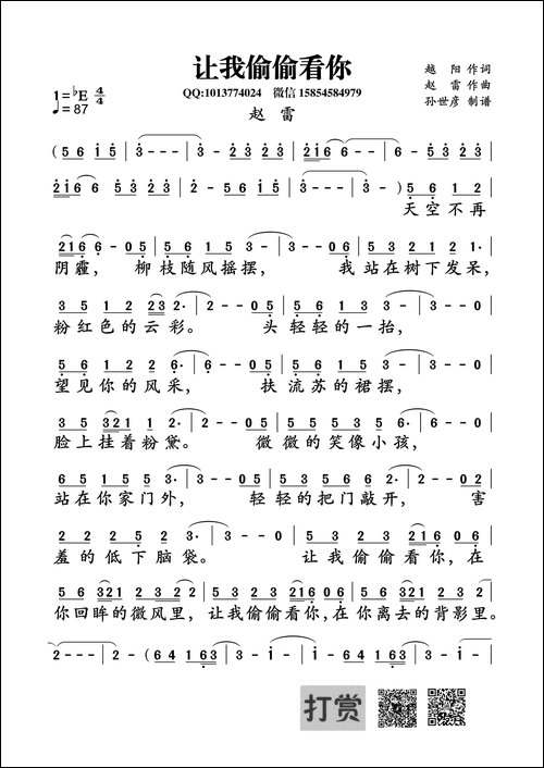 让我偷偷看你-越阳词-赵雷曲