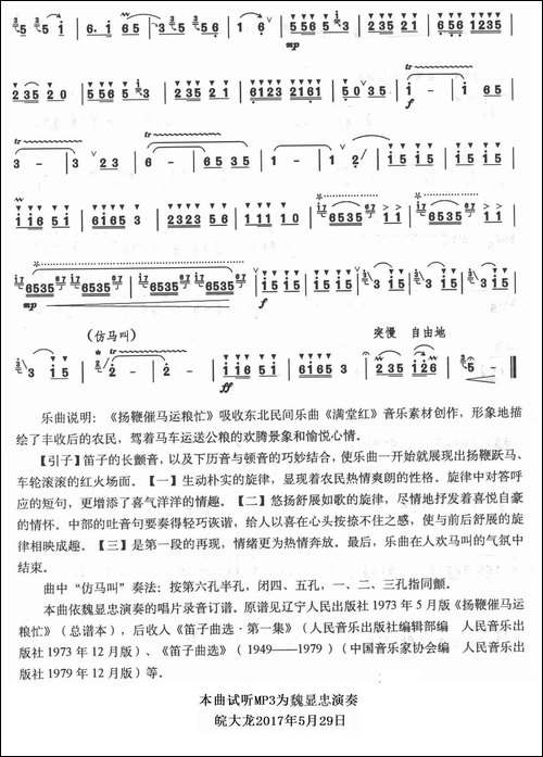 扬鞭催马运粮忙--笛子谱-试听由魏显忠演奏