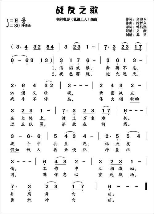 战友之歌-朝鲜电影《轧钢工人》插曲