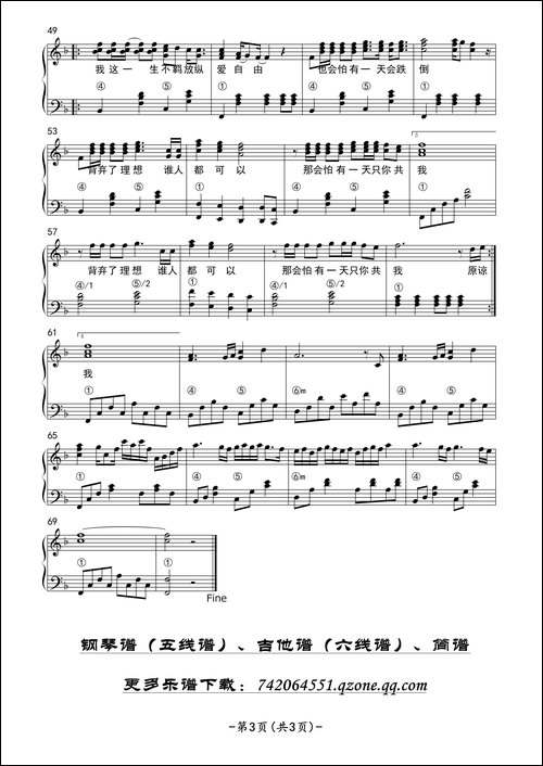 海阔天空-钢琴独奏弹唱曲谱