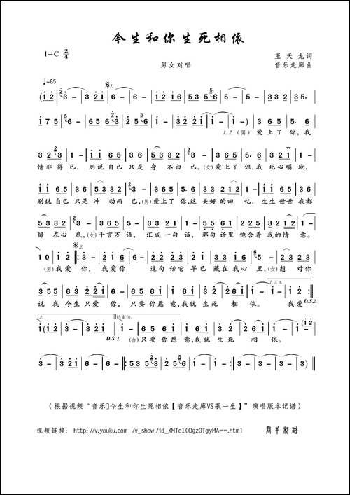 今生和你生死相依-王天龙词-音乐走廊曲