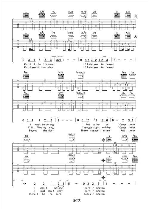 Tears-in-heaven-吉他六线谱