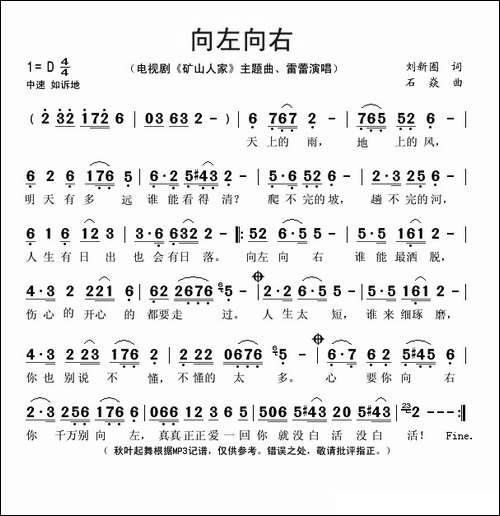 向左向右-电视连续剧《矿山人家》主题歌