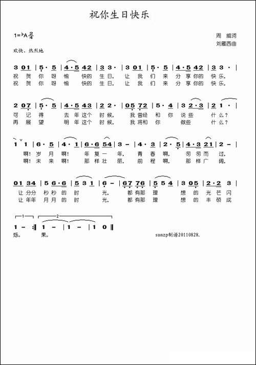 祝你生日快乐-周威词-刘雁西曲