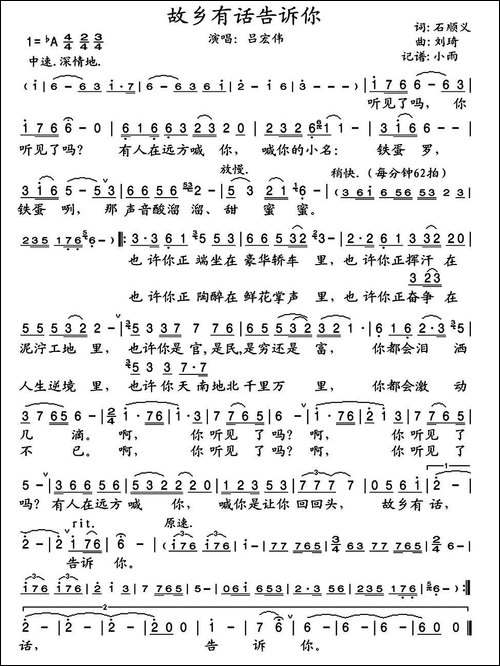 故乡有话告诉你-石顺义词-刘琦曲
