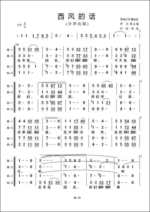 西风的话-女声合唱
