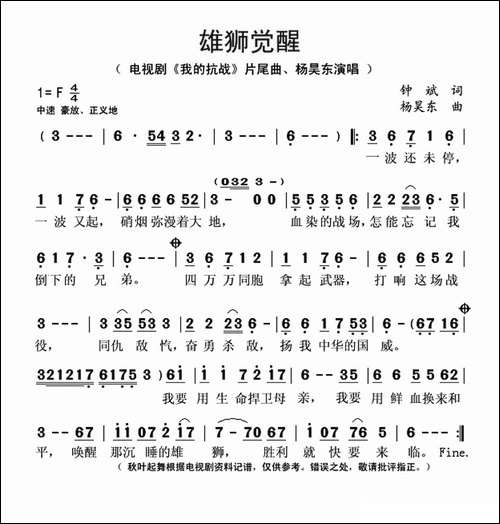 雄狮觉醒-电视剧《我的抗战》片尾曲