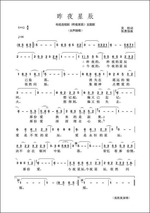 昨夜星辰-吴桓词-张勇强曲