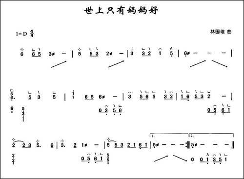 世上只有妈妈好-简谱|古筝古琴谱