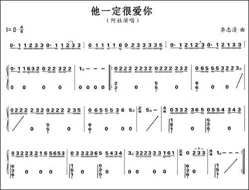 他一定很爱你-简谱|古筝古琴谱