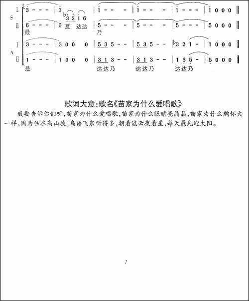 苗山最早迎太阳-又名：第兴为郎乃虽固沙-合唱曲谱