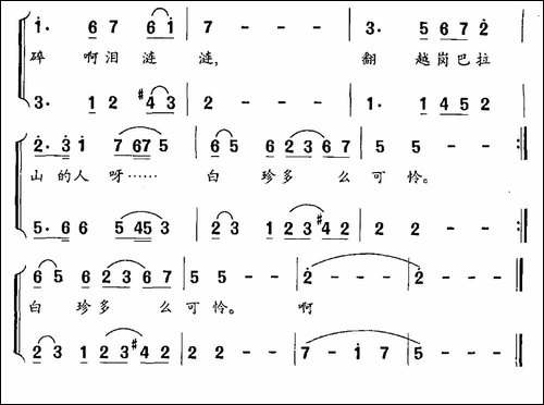 白珍姑娘-西藏拉孜民歌-合唱曲谱
