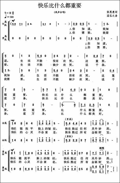 快乐比什么都重要-合唱曲谱