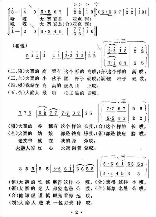 大寨亚克西-合唱曲谱