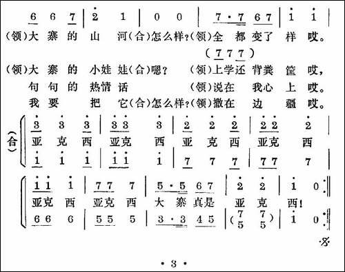 大寨亚克西-合唱曲谱