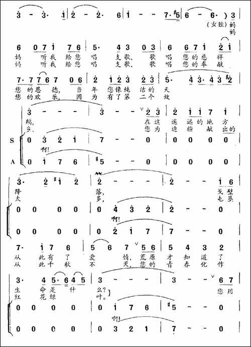 妈妈听我唱支歌-独唱+伴唱-合唱曲谱