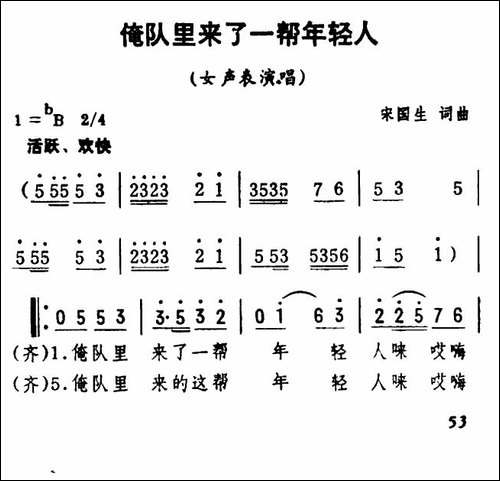 俺队里来了一帮年轻人-女声表演唱-合唱曲谱