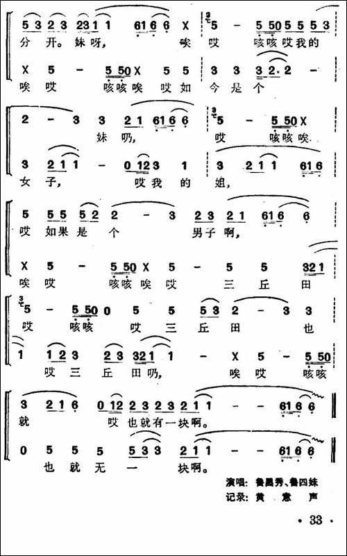 哭嫁歌-女声二重唱、土家族哭嫁歌调-合唱曲谱