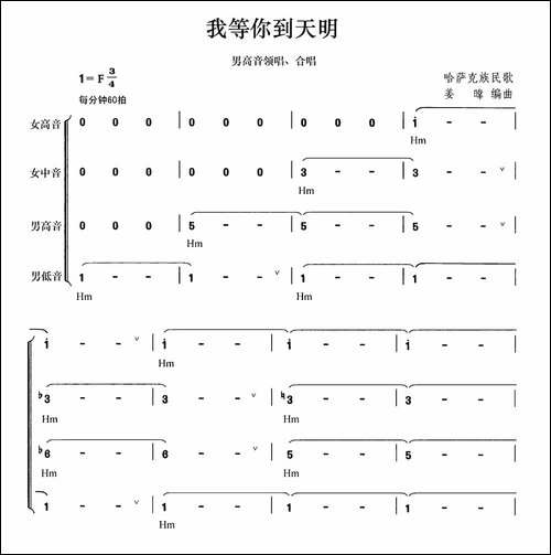 我等你到天明-哈萨克民歌-合唱曲谱