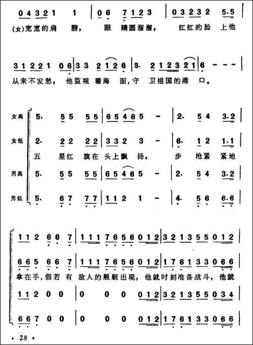 哨兵之歌-刘佳词-晨耕曲-合唱曲谱