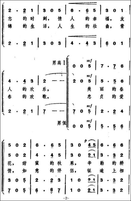 婚礼祝酒歌-韩冷词-施光南曲、男声四重唱-合唱曲谱