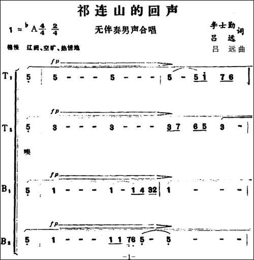 祁连山的回声--合唱曲谱