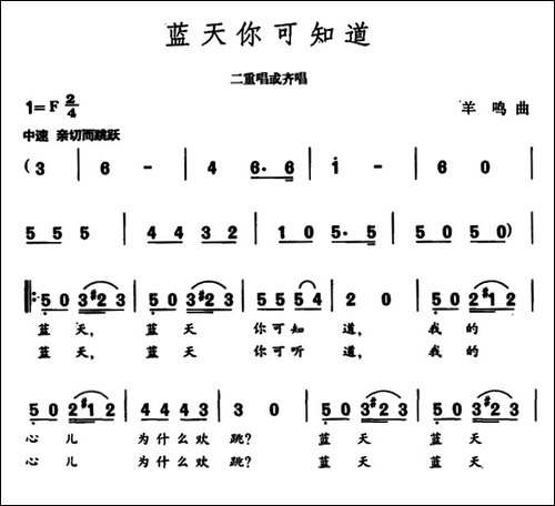 蓝天你可知道-合唱曲谱