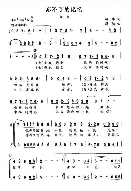 忘不了的记忆-解华词-蔚鸫曲-合唱曲谱