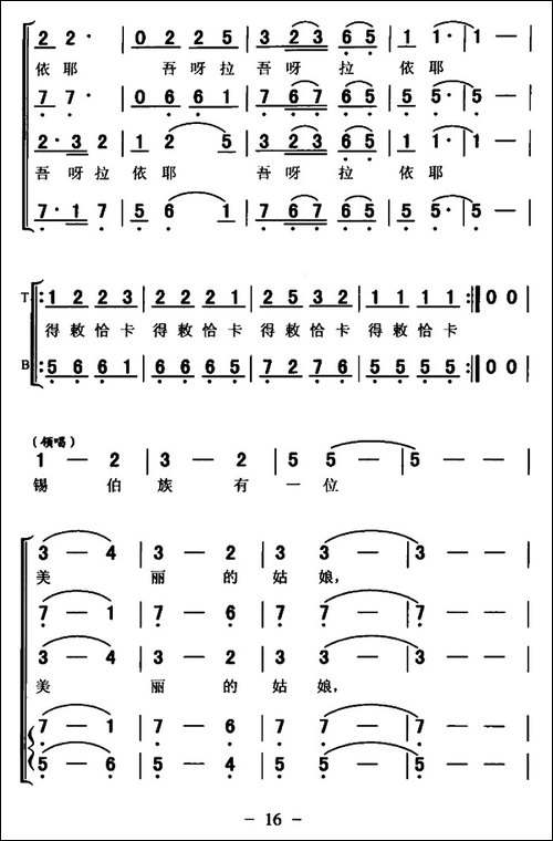 锡丽妈妈的传说-合唱曲谱