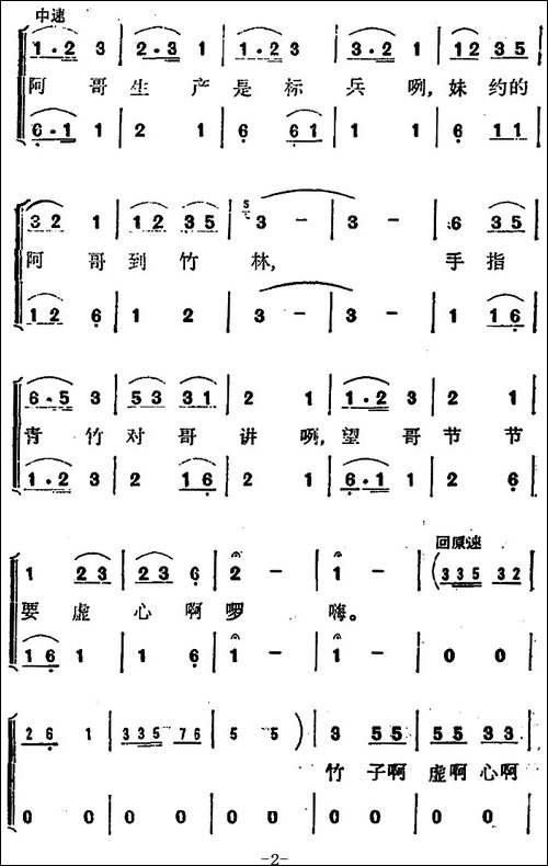 妹约阿哥到竹林--女声二重唱-合唱曲谱