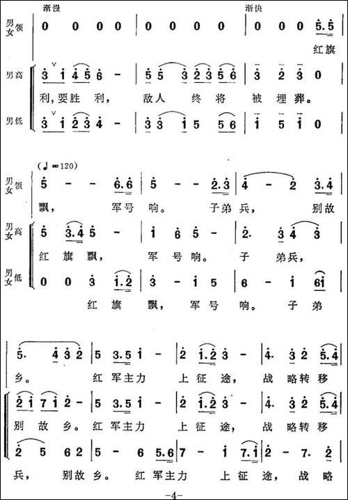 告别-表演大合唱《红军不怕远征难》选曲-合唱曲谱